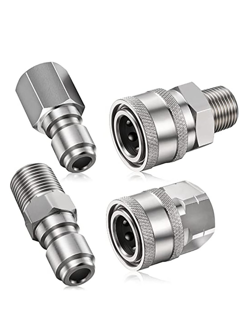2 Sets NPT 3/8 Inch Pressure Washer Coupler Stainless Steel Male and Female Quick Connector Kit Pressure Washer Adapter(Internal Thread, External Thread) - Image 1